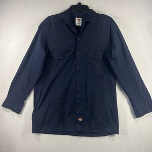Dickies Long Sleeve Work Shirt Navy Blue Mens Size Medium Button Up Pockets